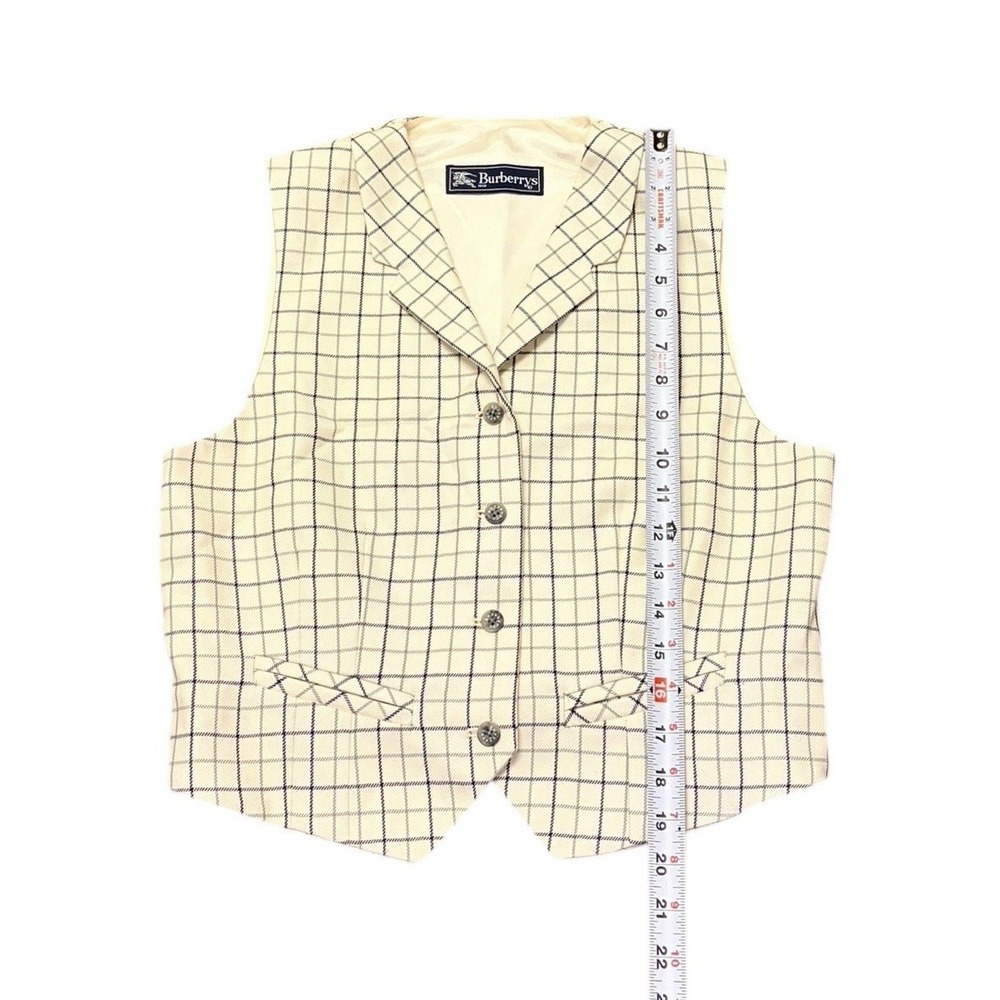 Burberrys Vintage Check Wool Vest Coat Liner Cream Navy Womens 8 USA - Picture 4 of 8